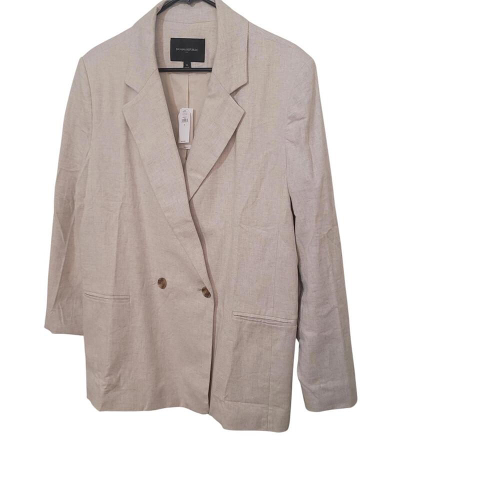 Banana Republic Cream Double-Breasted Linen Blazer - US 16